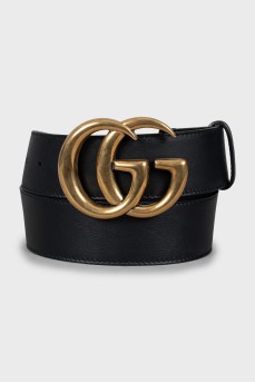 Leather belt with gold logo