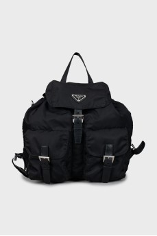 Textile backpack with brand logo