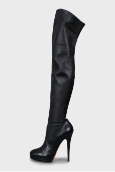 Leather high heel boots