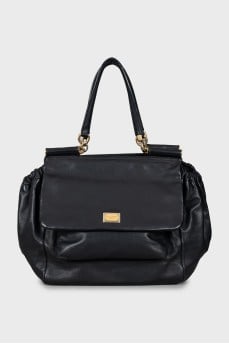 Black leather tote bag