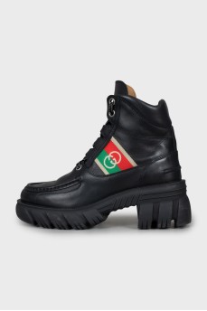 Leather boots with a massive heel