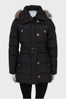 Fitted down jacket with faux fur