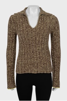 Knitted ribbed polo sweater