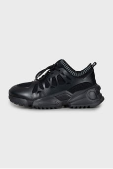 Textile sneakers with leather inserts