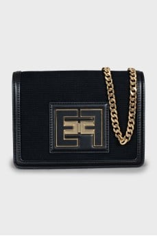Black crossbody bag with gold chain