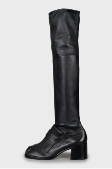 Square toe leather over the knee boots