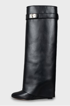 Leather boots with high wedge heels