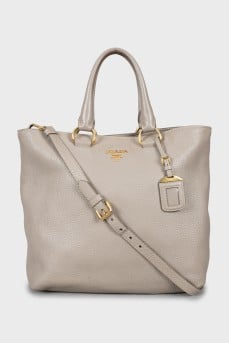 Leather shopper bag with logo