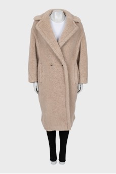 Beige alpaca and wool fur coat