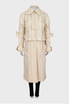 Straight trench coat with contrast seams