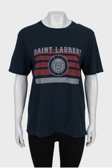 Blue T-shirt with branded print