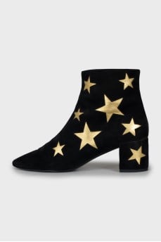 Suede ankle boots with golden stars