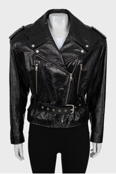 Loose fit black leather jacket