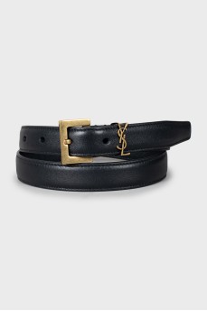 Thin leather belt with gold logo