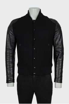 Men's Bomber Jacket with Leather Sleeves