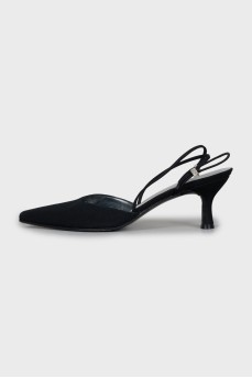 Textile slingbacks with almond-shaped toe