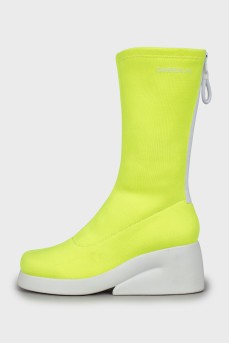 Square toe fabric ankle boots