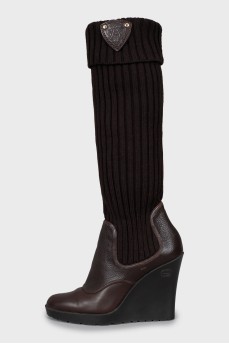 Leather boots with knitted upper