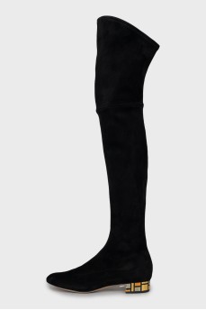 Suede over the knee boots with heel decoration