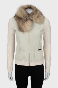 Cardigan with zip and fur collar