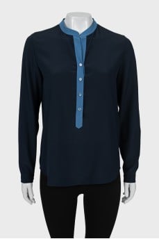 Blue silk blouse with a loose fit