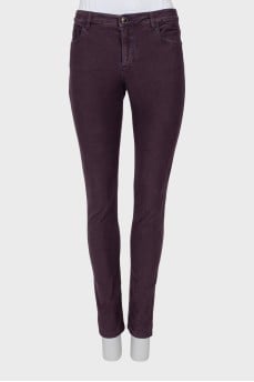 Purple jeans with shiny seams