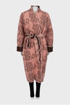 Printed wool wrap coat