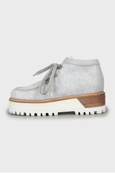 Grey wool and leather boots