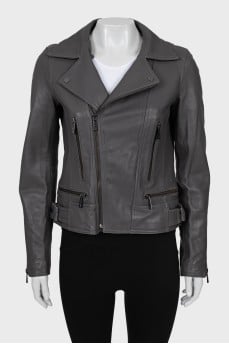 Grey leather biker jacket