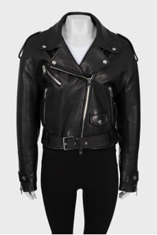 Leather jacket with decor on the sleeves
