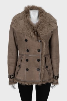 Brown double-breasted sheepskin coat