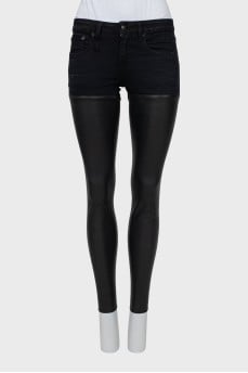 Skinny jeans with leather inserts