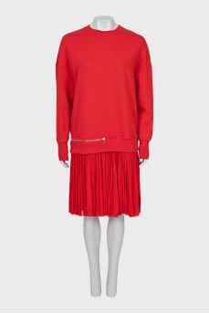 Sweatshirt dress with pleated hem