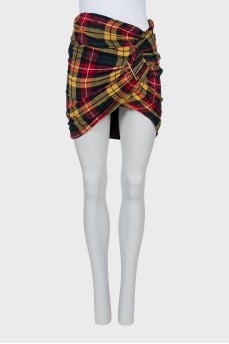 Checkered print skirt with draping