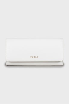 White leather wallet with tag
