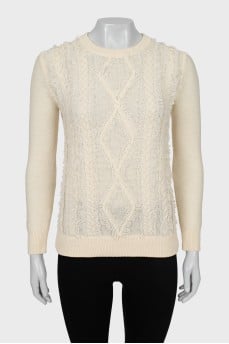 Merino wool sweater with fringe