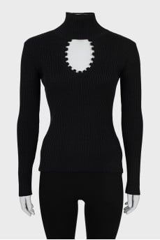 Black ribbed turtleneck with cutout