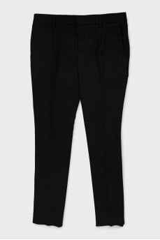 Black tapered wool trousers