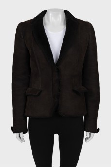 Brown fitted sheepskin coat