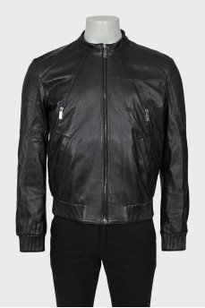 Men's Black Leather Zip Up Jacket