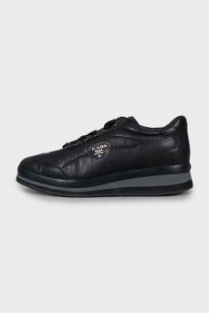 Black leather platform sneakers