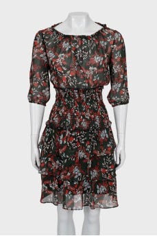 Floral print dress with accent waist
