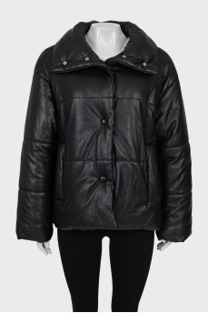 Quilted faux leather down jacket