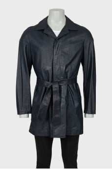 Men's leather coat with belt
