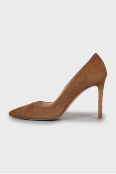 Brown suede pumps