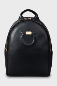 Leather backpack with brand logo