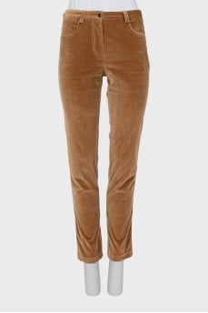 Velour trousers with a mid-waist
