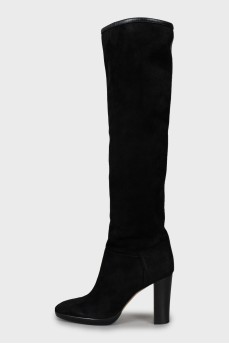 Suede boots with stacked heels