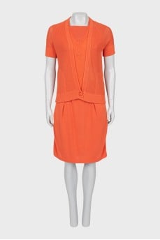 Knitted set of dress, t-shirt and cardigan