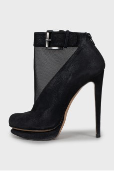 Suede ankle boots with mesh inserts